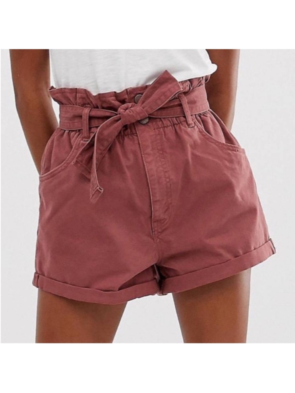 Abercrombie & Fitch Belted Twill High Rise Paperbag Shorts